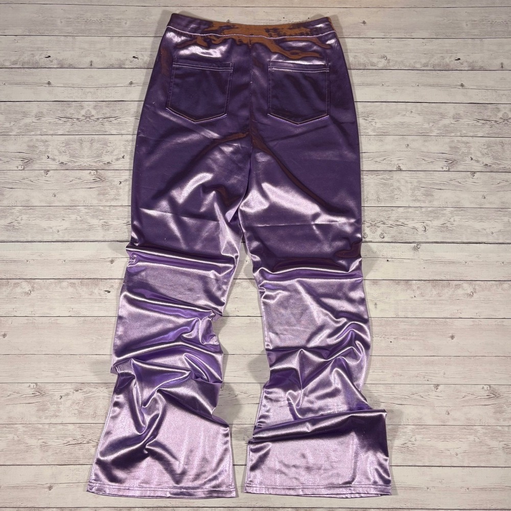 Princess Polly Purple Metallic Flare Pants Rave Festival Y2K Shimmer US 8 - Picture 3 of 13